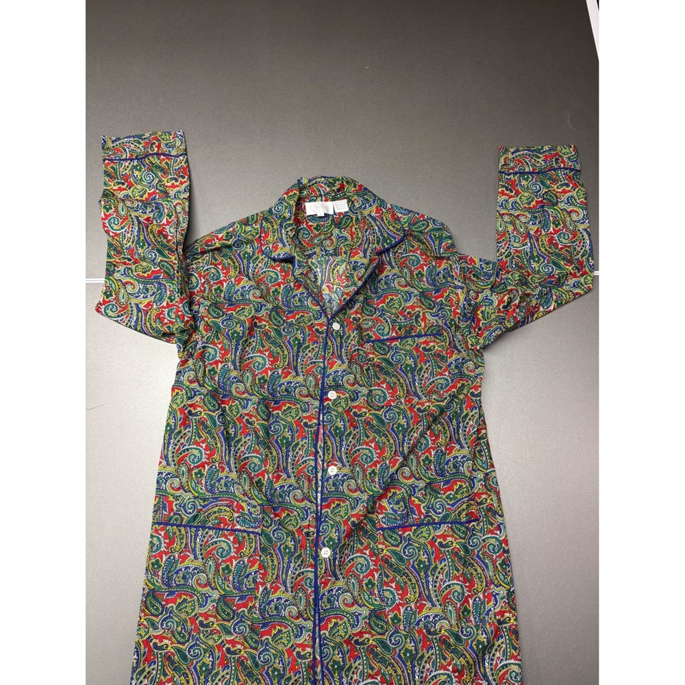 Vintage C&A Paisley Cotton Pajama Set Multi-Color Button Down Two Piece Small